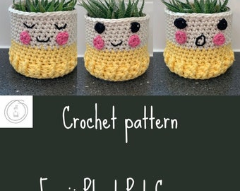 Emoji Crochet Plant Pot Covers - PDF Pattern Instant Downlaod