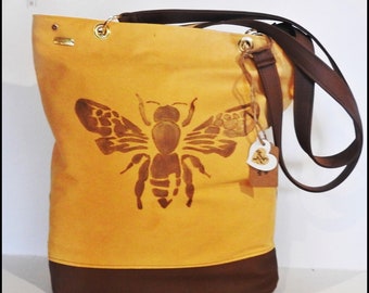 X-large bee bag, hand painted bag, boho bag, glamour bag