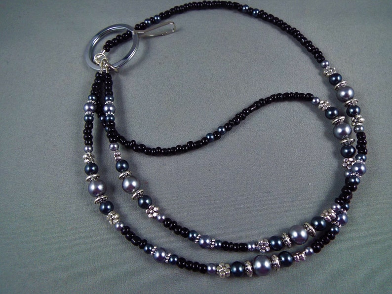 Grey and Black Beaded ID or Key Holder Lanyard Necklace Select Etsy