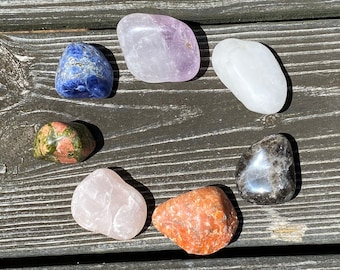 7 Chakra Tumbled Crystal Meditation Set | Extra Large Crystals