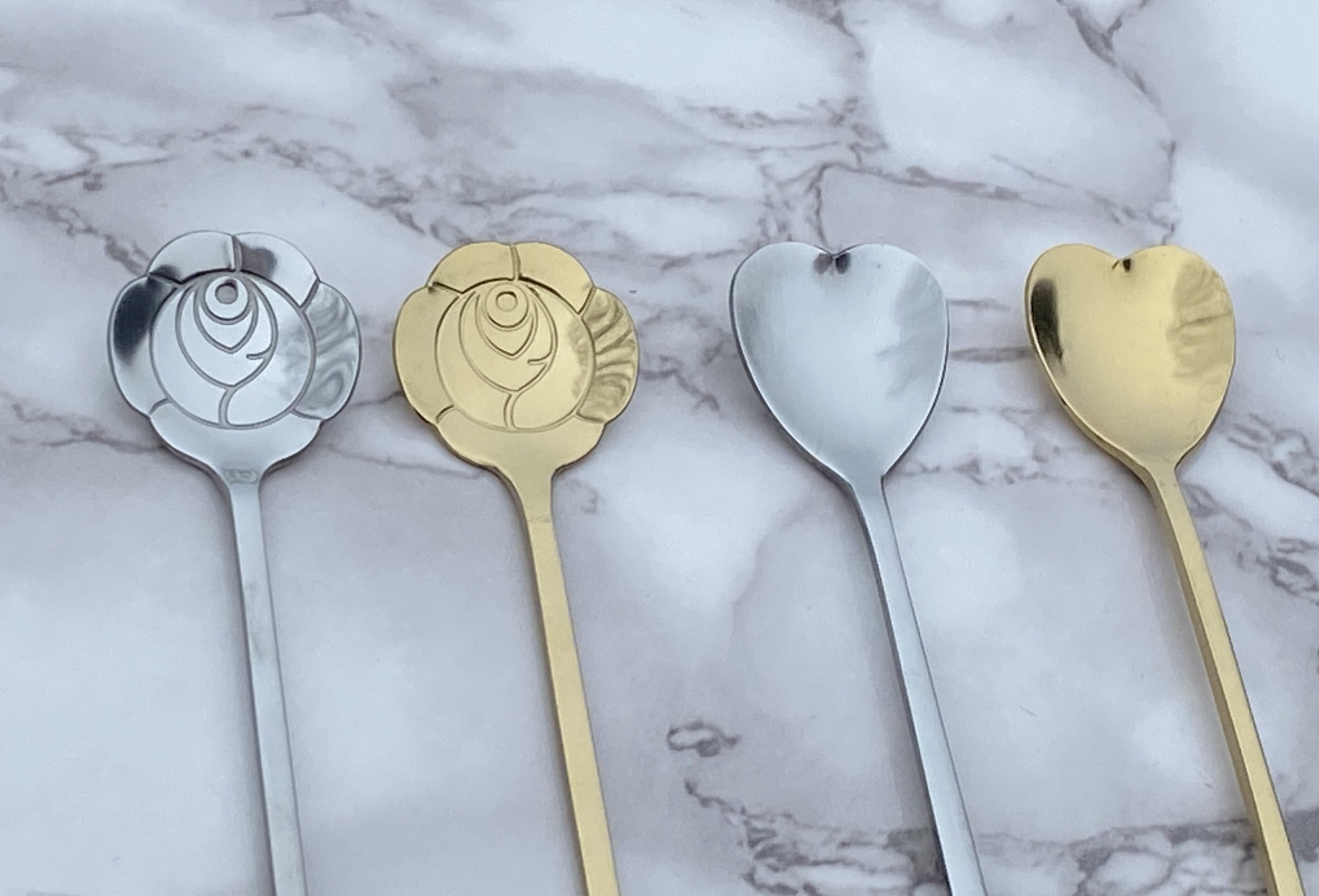 Rose & Heart Long Handle Teaspoon in Gold or Silver Magic Etsy