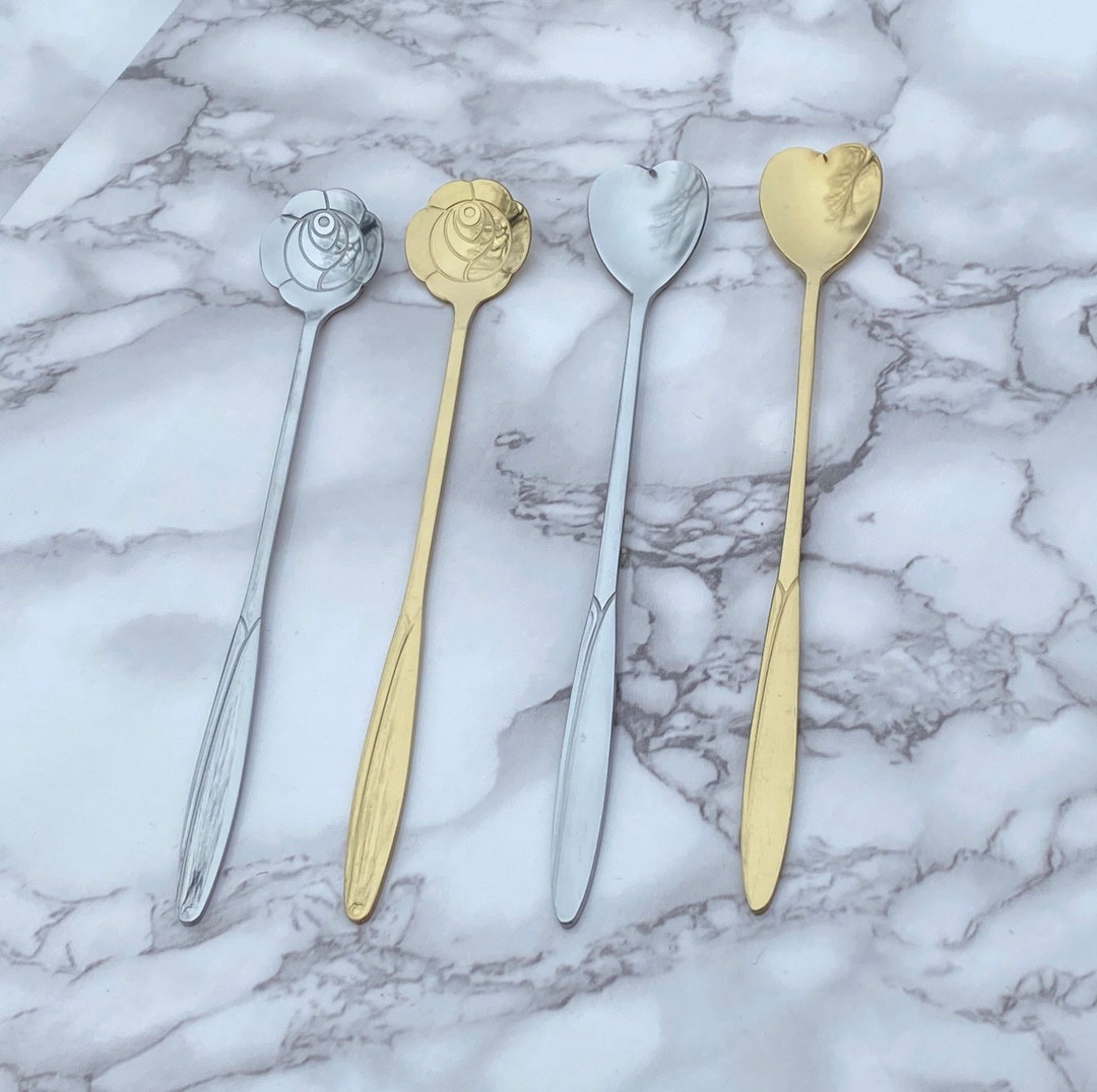 Rose & Heart Long Handle Teaspoon in Gold or Silver Magic Etsy