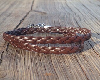 Brown Braided Leather / Pleather Double Wrap Bracelet