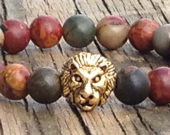 Picasso Jasper with Gold Lions Head