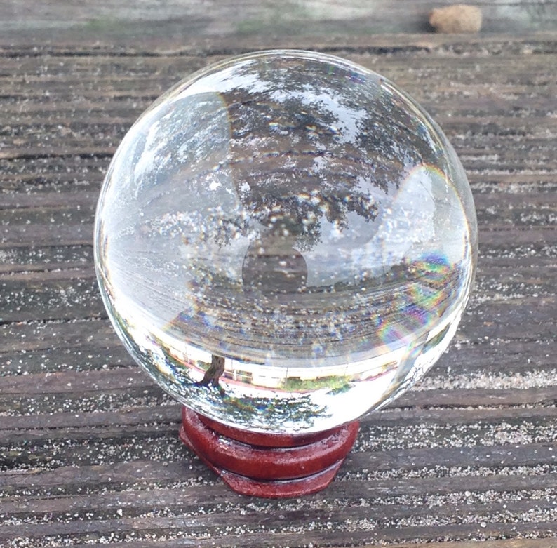 60mm Clear Quartz Crystal Ball With Wooden Stand Healing Etsy