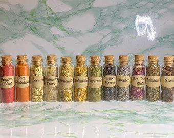 Glass Corked Vials Magic Love/Sensual, Good Luck, and Healing Herbs Kit