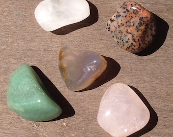 Tumbled Quartz Crystal Set: Unakite, Moonstone, Rose Quartz (5pcs)