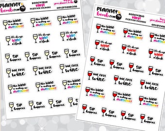 Clearance: Wine Drinking Stickers- Removable vinyl - Planner Stickers -