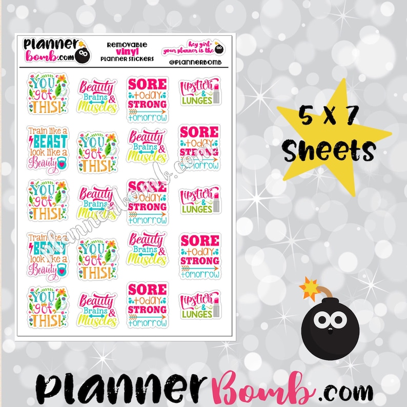 Vinyl Fitness Exercise Workout Removable Planner Stickers image 1