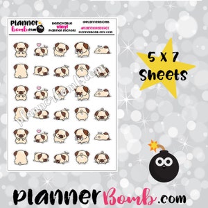 Vinyl Pug Removable Planner Stickers image 1