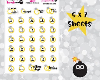 Clearance: Engagement- Wedding Countdown Planner Stickers- removal vinyl planner stickers