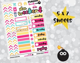 Clearance: Vinyl weekly outline  kit Removable Planner Stickers - pink yellow turquiose orange