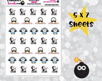 Vinyl Penguin- exercise, treadmill and yoga Removable Planner Stickers