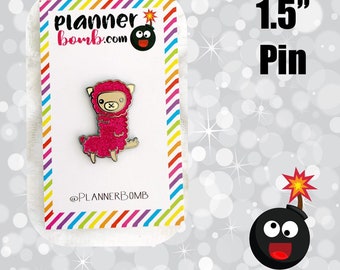 1.5" Enamel Pin - Llama - pink glitter -middle finger