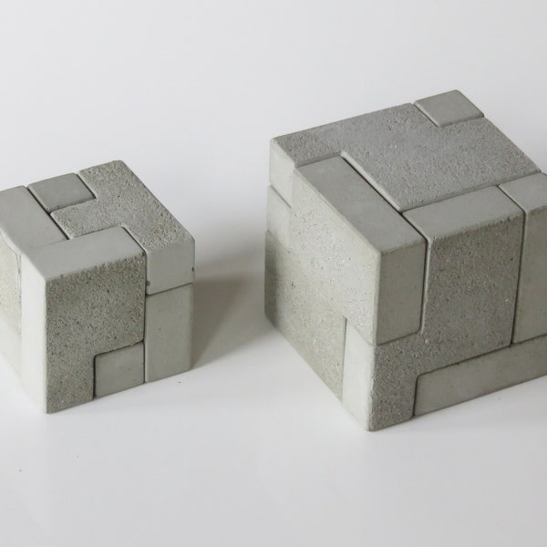 2 Betonpuzzle „Würfel“ Betonzement Puzzlewürfel Wohndekoration 3D Geschenk Architekt Brutalist Think Thinking Desktop Schreibtisch