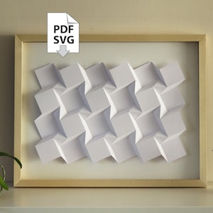 Papercraft wall decoration easy DIY geometric pattern relief paper art PDF template mosaic model cubism relievo modern home decor