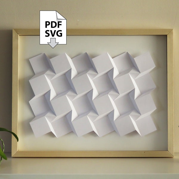 Papercraft wall decoration easy DIY geometric pattern relief paper art PDF template mosaic model cubism relievo modern home decor