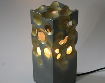 alien concrete, alien object of cement, 3D gift architect, bubbles, "dutch design" vase stone block, "lamp base" gold