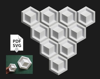 Papercraft easy DIY wall tile hexagon cube mosaic geometric tile escher paper art PDF template relief relievo modern home decor crystal