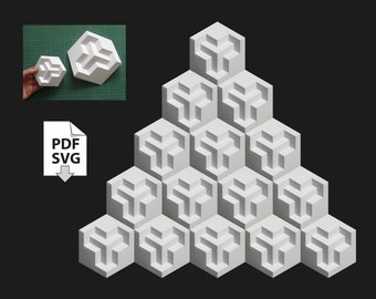 geometric wall tile template papercraft relievo hexagon diy paper pdf mosaic modular wall decoration walltile escher svg cricut