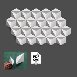 Papierkunst, Papercraft, geprägte Wandfliese, DIY PDF, Rhombus, Sechseck, Mosaik, modulare Dekorationsvorlage, geometrisch, Escher, SVG, Cricut