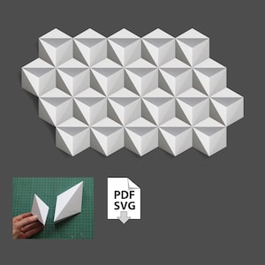 Papercraft wall decor easy DIY tile hexagon escher mosaic geometric paper art PDF template relief relievo modern home decor crystal