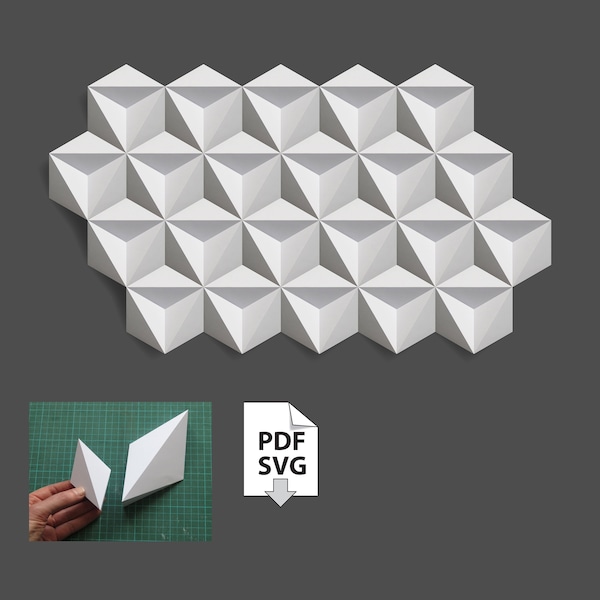 papier kunst papercraft reliëf wand tegel, doe het zelf PDF ruit zeshoek mozaiek modulair decoratie sjabloon geometrisch escher SVG cricut