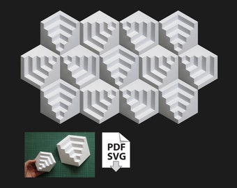 Papercraft easy DIY wall tile hexagon escher stairs mosaic geometric tile paper art PDF template relief relievo modern home decor crystal