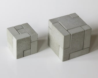 2 Concrete Puzzles “Cube” Cement Puzzle Home Decor 3D Gift Architect Brutalist Think Desktop Desk Dutch design bussinessgift smartgame