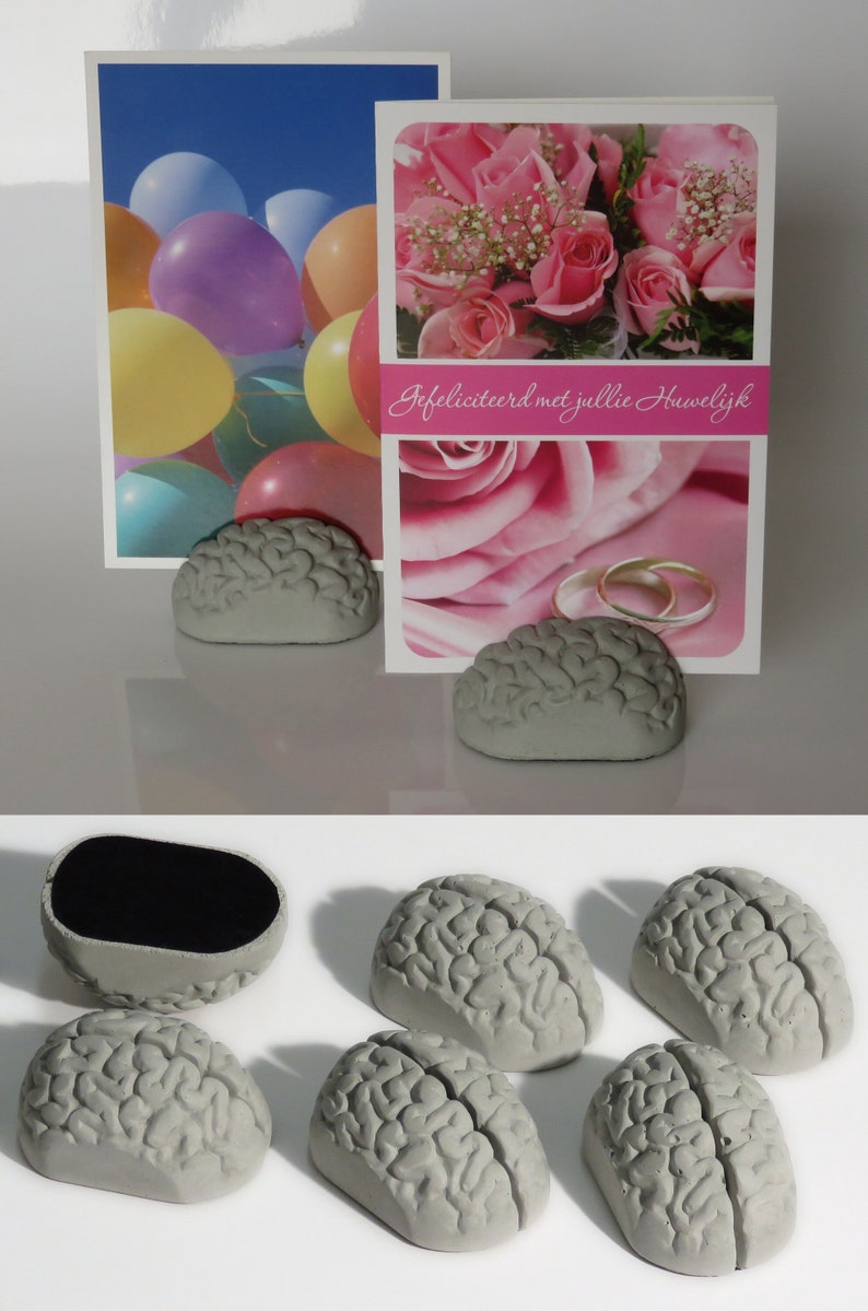 concrete brain card holders, brain, gray matter, postcard, business card, desk accessories photo holder, think concrete office image 1