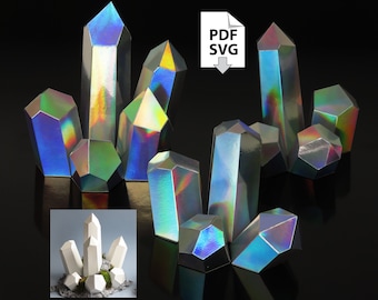 Arkusz konstrukcyjny do składania papieru kryształowego Łatwy modułowy plik PDF do pobrania DIY Terapia kwarcem ametystowym Błyszcząca diamentowa medytacja Zamrożona