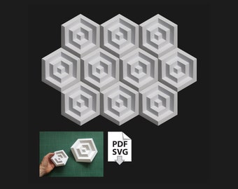 Papercraft easy DIY wall tile hexagon escher stairs mosaic geometric tile paper art PDF template relief relievo modern home decor crystal