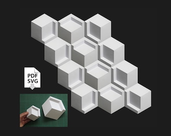 Papercraft easy DIY wall tile hexagon escher stairs mosaic geometric tile paper art PDF template relief relievo modern home decor crystal