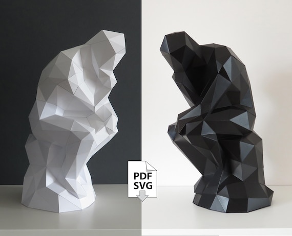 denker "de Denker" Rodin PDF  SVG sjabloon voor bouwplaat low poly DIY papier standbeeld papier kunst bureau beeld cubisme oscar buddha goud