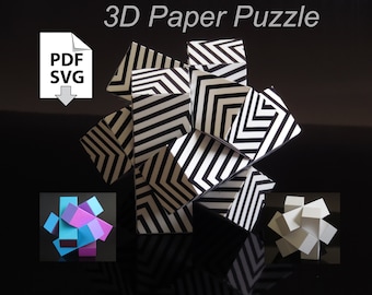 papercraft 3D Puzzle burr "Knot Classic Short" paper pdf  Design DIY optical illusion origami folding art chinese