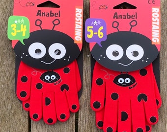 Children's Red Ladybird Gardening Gloves. Kids garden gloves. Toddler Garden Gloves. Child-sized gardening gloves. Child's protective gloves