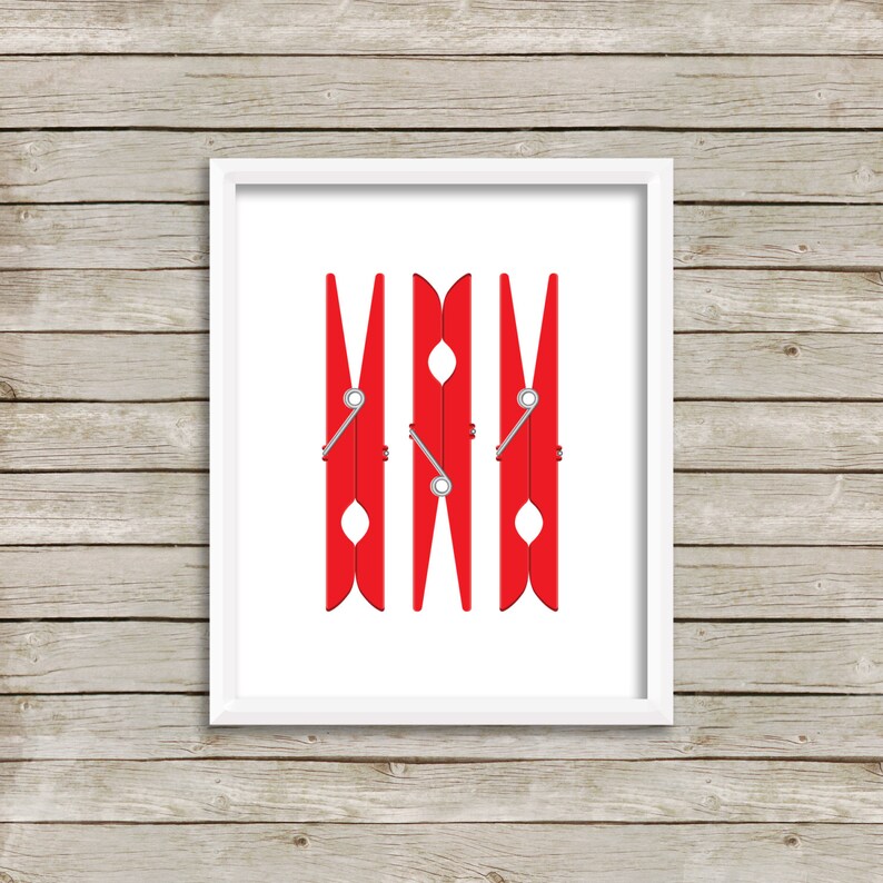 Laundry Room Art Clothespin Printable Red Art Print Etsy