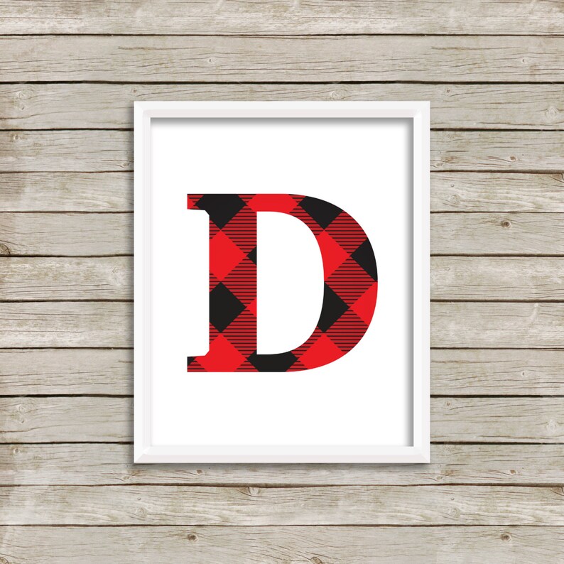 letter d printable 8x10 instant download initial d plaid