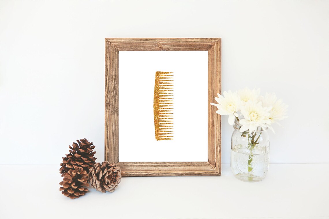 Comb Print Gold Comb Art Salon Decor Printable Art Wall Etsy