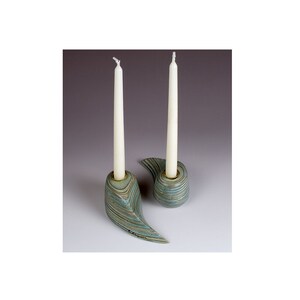 Curvy Sculpture Candle Holders: Blue or Natural Pair