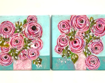 Rainbow Roses Painting Set: Whimsical Floral Art, 10x10 Canvas