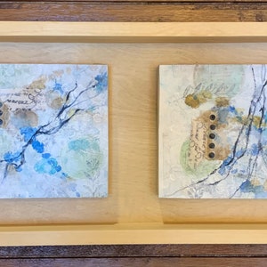 Blue Mood II collage art One of a kind natural wood soothing decor housewarming gift original artwork nature accent framed wallart