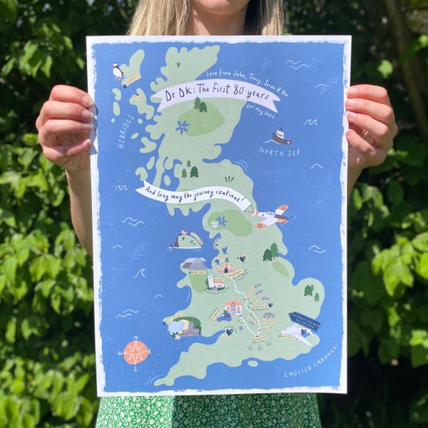 Personalised, hand drawn, illustrated Travel Memory Map