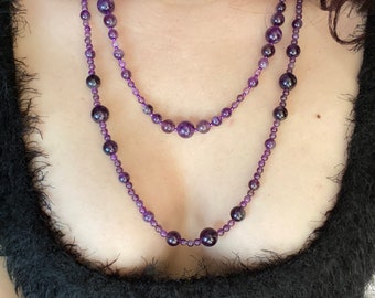 Amethyst Crystal Beaded Necklace - Unique Handmade Gift for Her