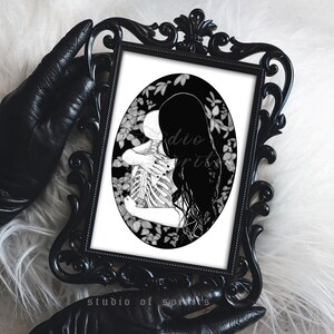 Love your Bones - Gothic Art Print - Art Nouveau Art Print - Original Art - Witchy Gothic Horror Art Unique Skeleton Fantasy Art