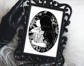 Love your Bones - Gothic Art Print - Art Nouveau Art Print - Original Art - Witchy Gothic Horror Art Unique Skeleton Fantasy Art
