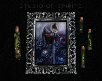 Gothic Art Print - Surrealism Art Print - Original Art - Owl Sword Witchy Gothic Horror Renaissance Home Decor