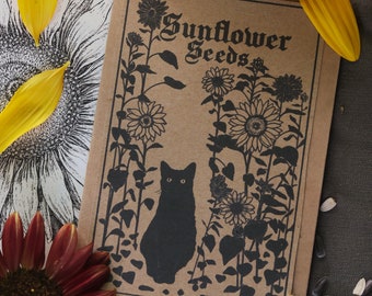 Sunflower Seeds - small batch organic seeds - gothic art, art nouveau, victorian style, recycled paper