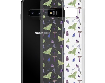 Luna Moth Amethyst Lavender Mushroom Phone Case - Cottagecore iPhone case - Nature Lover Gift - Fairycore Art Samsung Case