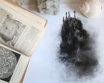 Church Fire - Gothic Art Print - Art Nouveau Art Print - Original Art - Witchy Gothic Dark Art